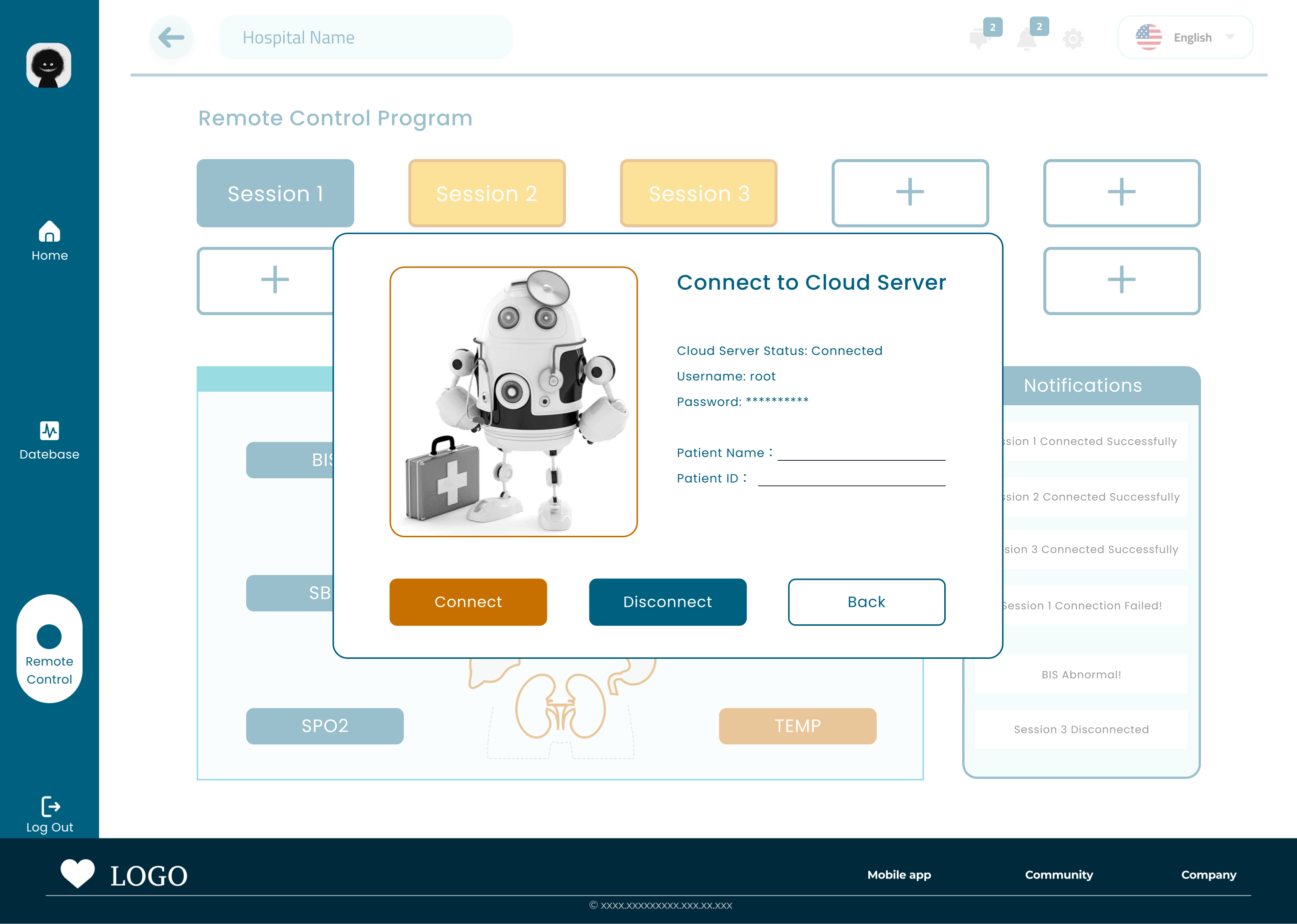 Remote control connecting screen